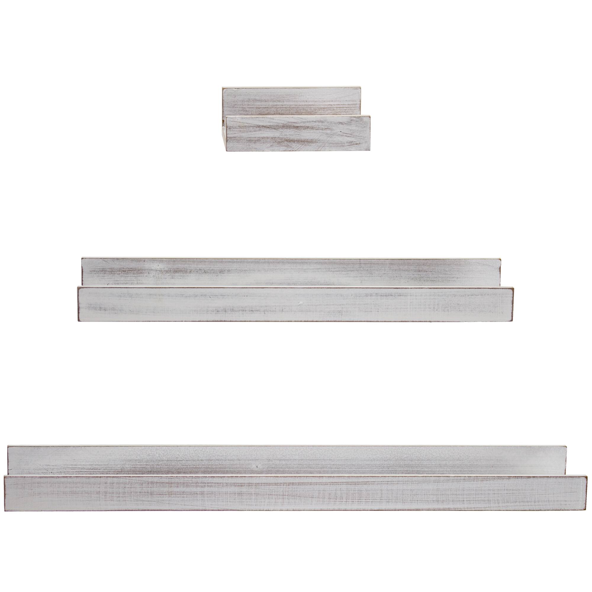 Whitewashed Wood Floating Wall Shelves Set